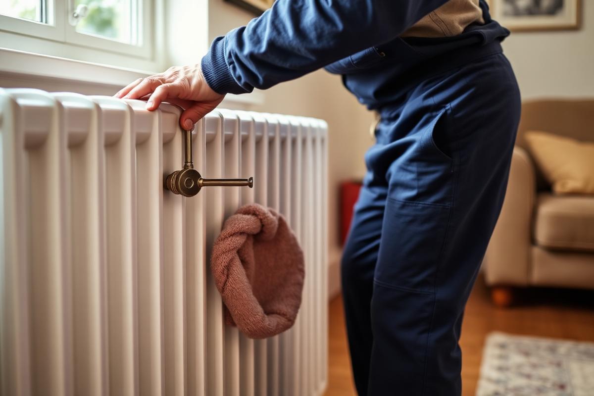 Plumber bleeding a radiator with a radiator key